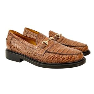 Blackstock & Weber Mason Honey Croc Brown Croc Embossed Horsebit Leather Loafers